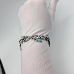 Vintage Silver Tone Bracelet with Blue Stone Accents